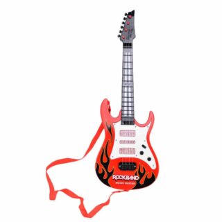 Children's 4-string electric guitar in red and white on a white background