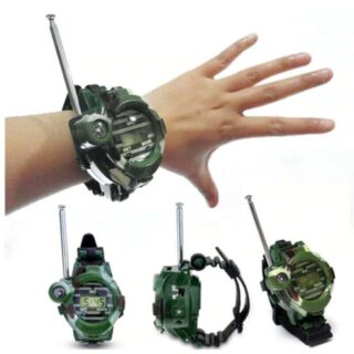 7-in-1 watch-shaped walkie-talkie on one hand with white background
