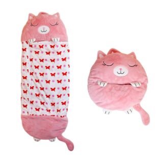 Children's pink animal sleeping bag with white background