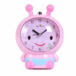 Pink and blue children's bee alarm clock on white background
