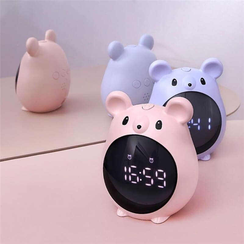 Pink and blue mouse alarm clock for kids
