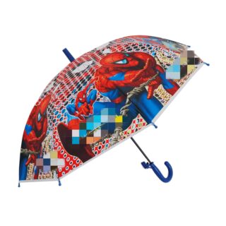 Children's umbrella with red Spiderman motif on a white background