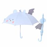 Children's dinosaur umbrella with wings in blue with black eyes and mouth