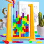 Colorful 3D puzzle for kids with blue background and cactus