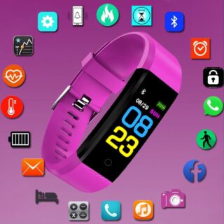 Pink connected watch with touch screen. There's a multitude of functions like Whatsapp, Bluetooth, Call, Camera, Facebook, step counter, stopwatch,... The strap is small and adjustable to suit everyone. The time is displayed digitally, and there's a visual on the battery.