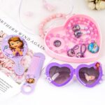 Disney pearl necklace with accessories and glasses in purple