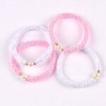 Set of 2 sequined bracelets for children, white and pink