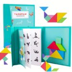 Turquoise geometric 3D magnetic puzzle with colorful motifs on a white background