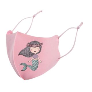 Mermaid print fabric mask for pink girl with white background