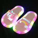 Colorful LED unicorn slipper for girls with black background