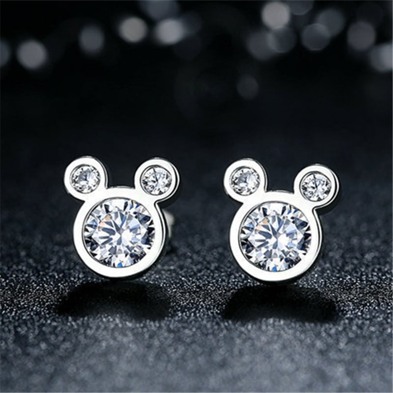 Sparkling Mickey girl's diamond earrings with black background