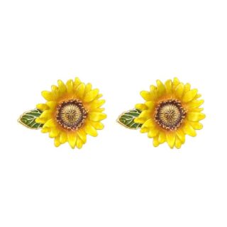 Yellow and green sunflower earrings with white background