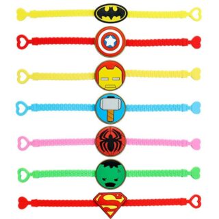 Children's superhero bracelet on white background