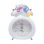 White children's unicorn alarm clock with colorful unicorn