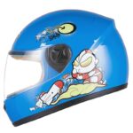 Blue cartoon-style full-face motorcycle helmet for children with transparent visor