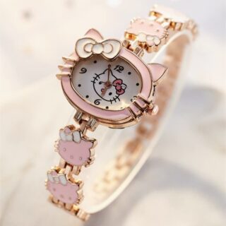 Hello Kitty pink and gold watchband for kids on white background