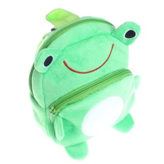 Green and white plush frog binder with red smile