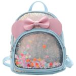PU leather satchel with bow for girl in blue and pink