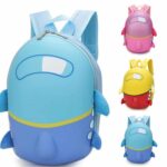 Blue, pink and yellow children's rocket-shaped schoolbag