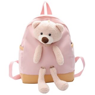 Nylon binder with pink and brown teddy bear with black eyes