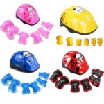 Helmet with protective equipment for children in pink, yellow, blue and red