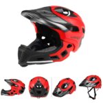 Detachable bicycle helmet for children in red, black and grey on a white background