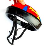 Red, blue and yellow colorful adjustable bicycle helmet for children with black tower