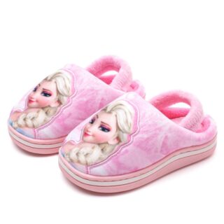 Children's pink Snow Queen slippers with white background
