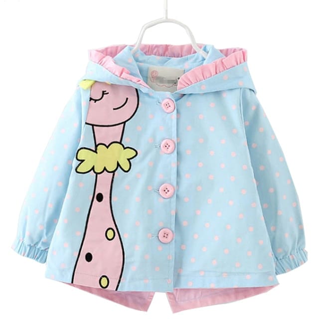 2-tone color parka with blue and pink cartoon pattern on a white background