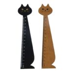 15 cm wooden ruler in the shape of a black and brown cat on a white background