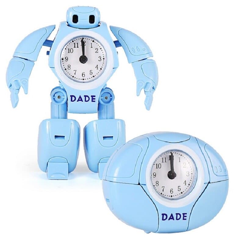 Blue robot deformation alarm clock with white background