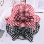 Soft cotton summer hat for baby in red and black checks