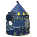 Children's night-moon tepee in blue with yellow motifs, with front opening