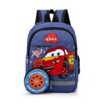 Cars imitation denim backpack with car motif in red
