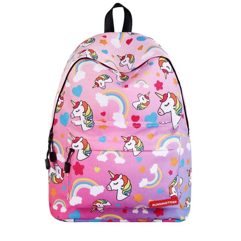 Pink unicorn and rainbow backpack
