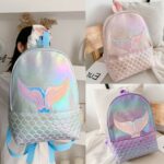 Brightly colored mermaid backpack for girls with pattern