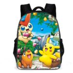 Pokemon Pikachu backpack and fruit with other pokemons at the bottom of a tree