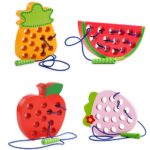 Colorful fruit knitting puzzle with string