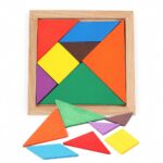 Colorful wooden Tangram puzzle with wooden box