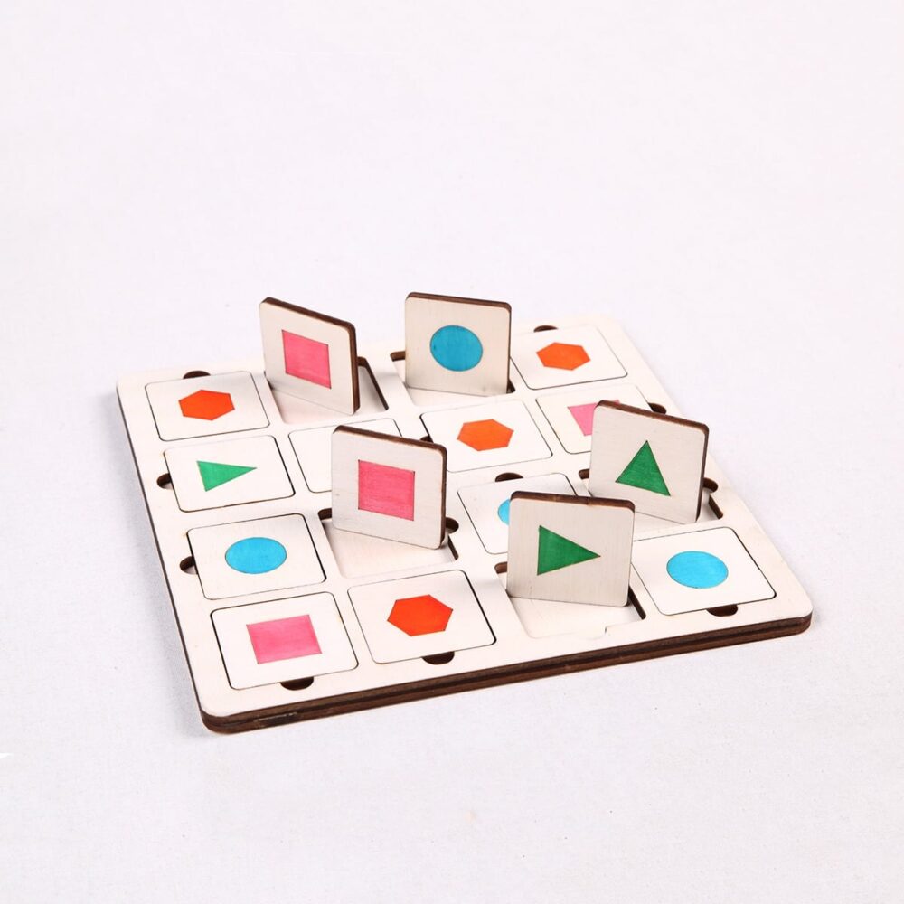 Wooden Sudoku for kids white wooden with colorful geometric shapes