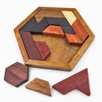 Hexagonal jigsaw puzzle in dark brown wood