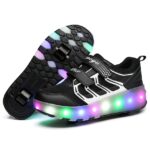 Black roller skates for kids with colored LEDs