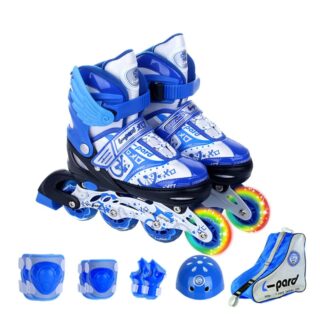 Roller skate shoes with wings for kids in blue with rainbow wheel