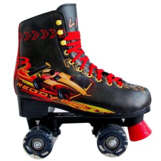 Black and red 4-wheeled car-shaped skates for children