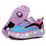 Pink and blue two-wheeled lighted tennis shoes for children with led lights