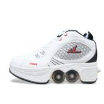 Sporty white, black and pink kids' roller shoes