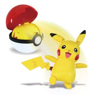 Pokéball with Pokémon figurines with yellow pikachu on white background