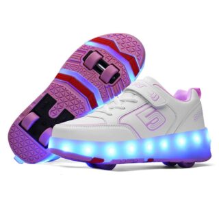 White and pink glow-in-the-dark sneakers with laces