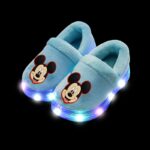 Disney Mickey cartoon shoes for kids turquoise with led on black background