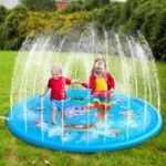 Children's water-jet carpet pool style with boy and girl inside
